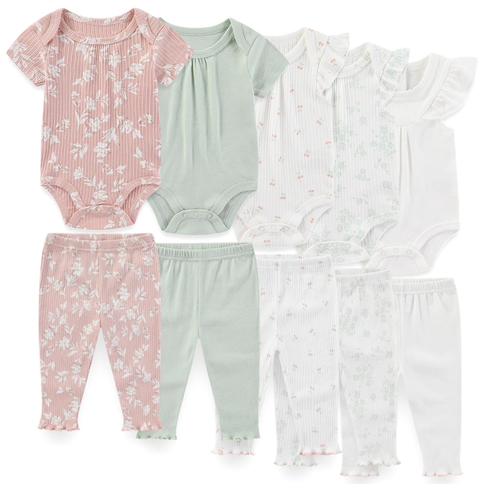 JELYLOVE 10 Pack Baby Boy Girl Bodysuits And Pants Sets New Born Outfits