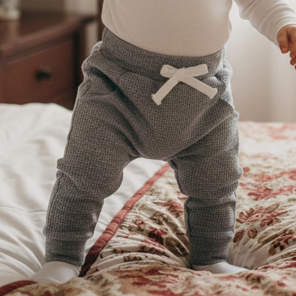 Sejardin Toddler Baby Boy Girl Pants 3 Pack Solid Color Elastic Waist Jogger Sweatpants Newborn Infant Casual Bottoms (Waffle Black Gray Apricot, 6-12 Months)