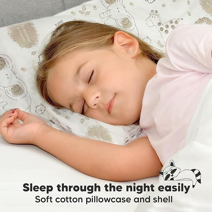 Toddler Pillow with Pillowcase - 13x18 My Little Dreamy Kids Travel Bed Pillows for Sleeping, Organic Cotton Small Pillowcase, Soft & Breathable, Machine Washable, Toddlers 2-5 Years Old (KeaSafari)
