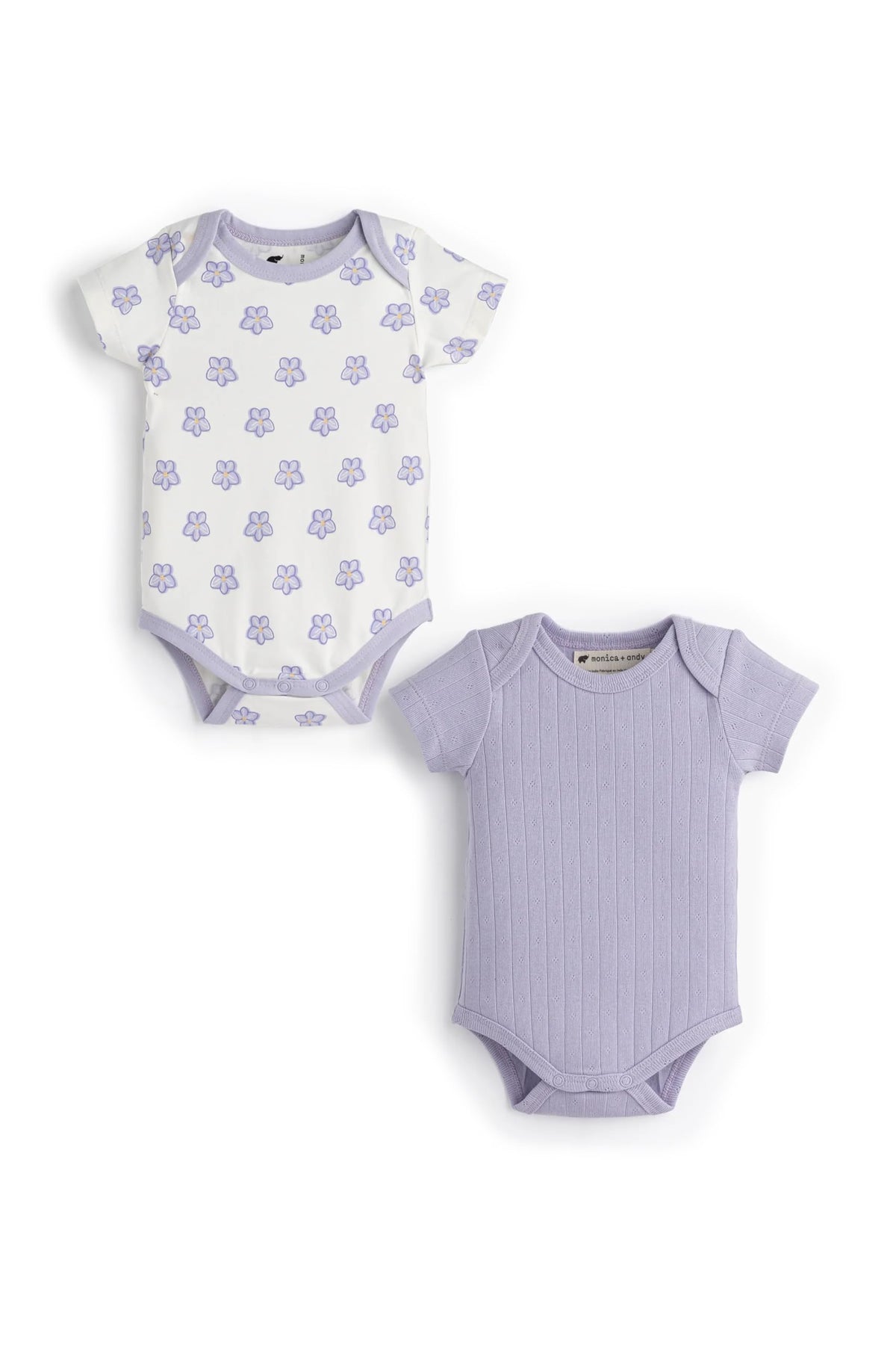 MONICA + ANDY Short Sleeve Jack & Jill Bodysuit 3-Pack, Size 9-12M, Rainbow & Hearts Print, 100% Organic Baby Clothes for Girls & Boys, Super Soft Sustainable Cotton, Newborn, Infant & Toddler Sizes