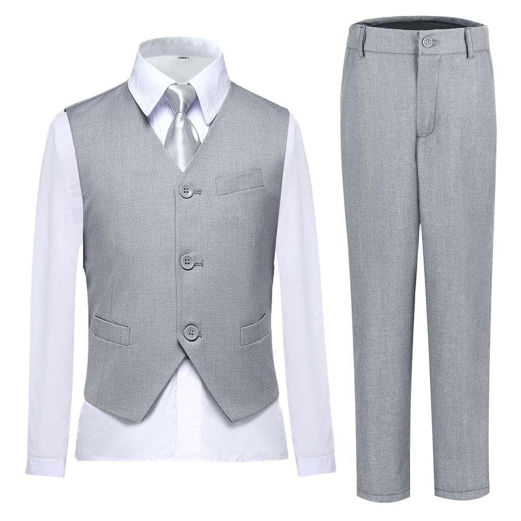 Lycody Boys Suit Vest Set Formal Dress Suits Wedding Outfit, Light Gray, 3T