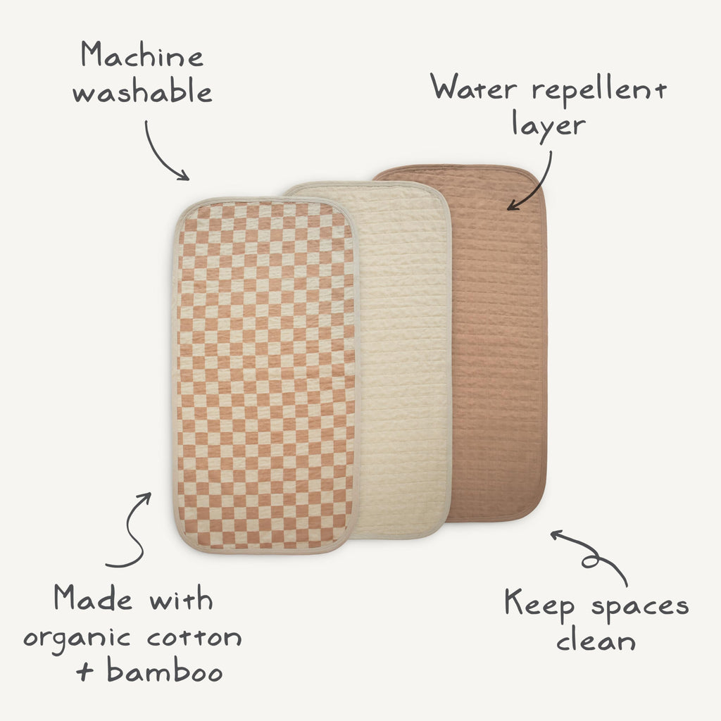 mushie Water Repellent Changing Pad Liners | Cotton (Olive Check Combo)
