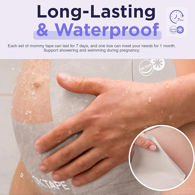 OK TAPE Pregnancy Belly Tape, Hypoallergenic Precut Belly Band Support, Relief Maternity Round Ligament Pain/Back Pain/Belly Pain, Women Pregnancy Must Haves, 4 Sets, Fashion Grey - for 13-26 Weeks