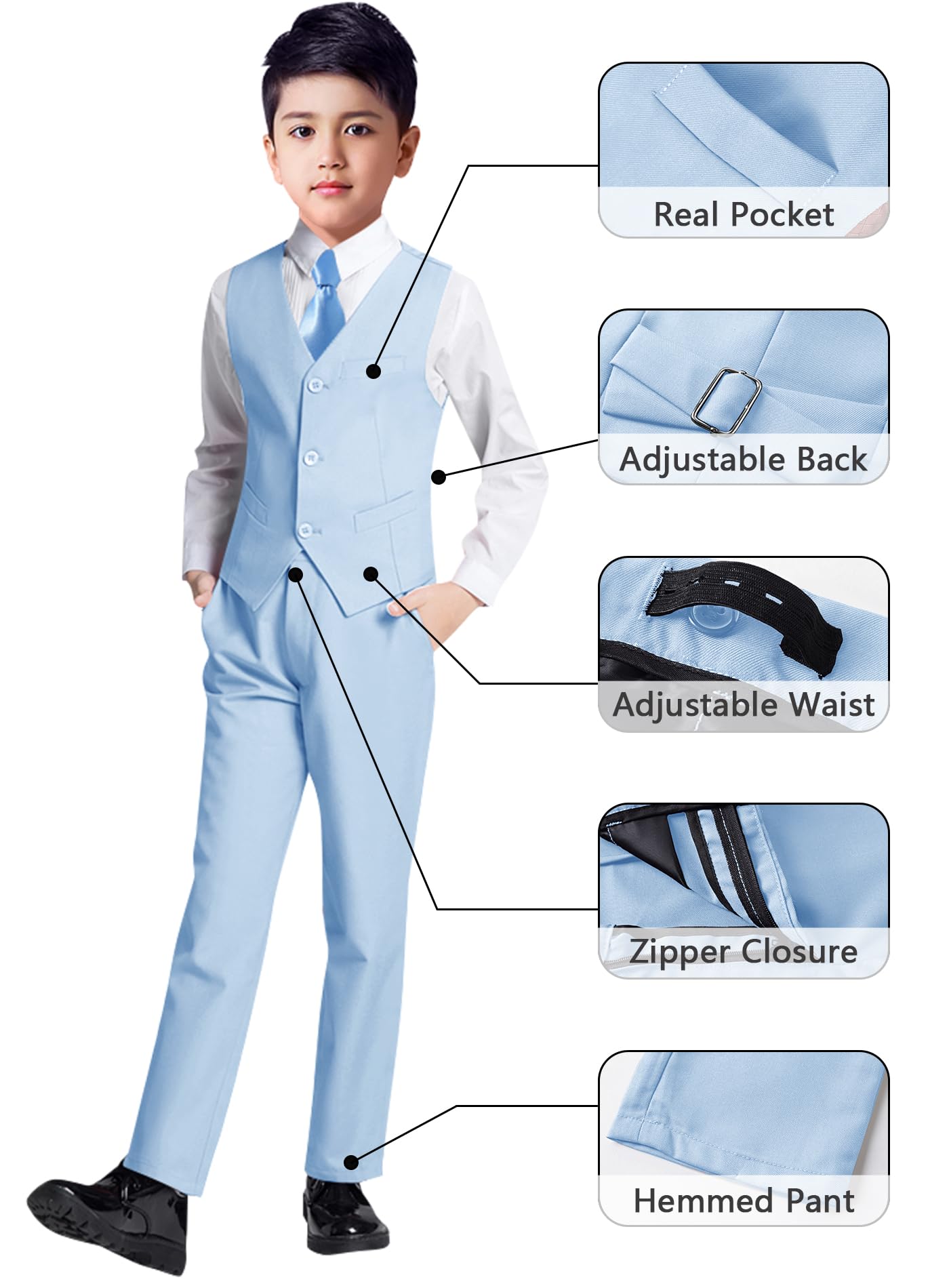 YuanLu Boys Slim Fit Tuxedo Light Blue Easter Outfit Toddler Suit Size 6