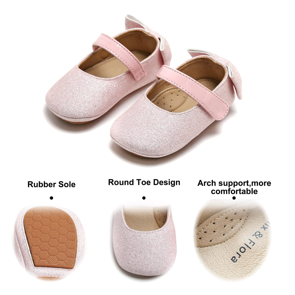 Felix & Flora Soft Sole Leather Gold Baby Shoes - Infant Baby Walking Shoes Moccasins - Rubber Sole Crib Shoes(Light Pink,2-2.5 Years)
