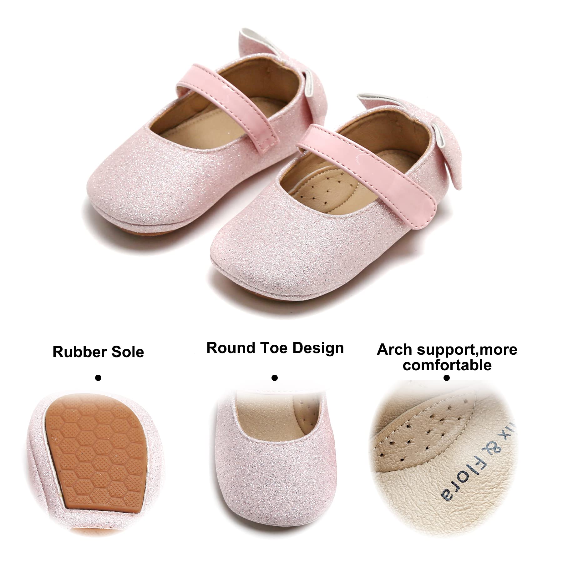 Felix & Flora Soft Sole Leather Gold Baby Shoes - Infant Baby Walking Shoes Moccasins - Rubber Sole Crib Shoes(Light Pink,2-2.5 Years)