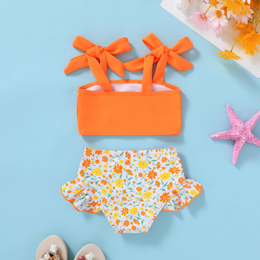 YOUNGER TREE Toddler Girls Two Pieces Swimsuit Color Block Stripe Swimwear Summer Beach Bathing Suit 18M-5T（Yellow 5-6T）