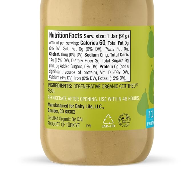 Babylife Organics Stage 1 – Heavy Metal Safe, Organic Baby Food - Pear, 3.2 Ounce Jar (1 Pack)
