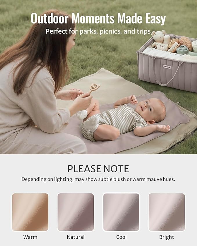 Blissful Diary Vegan Leather Portable Changing Pad, Wipeable & Waterproof Baby Change Mat in Diaper Bag, Travel Essential & Registry Gift, Taupe