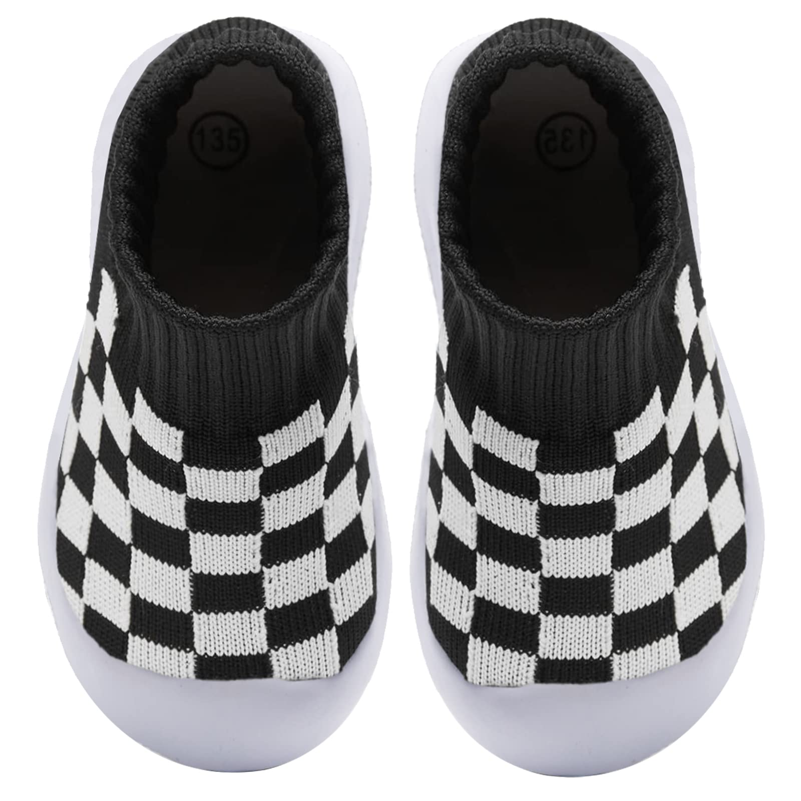MORENDL Toddler Sock Shoes Baby Walking Shoes Infant Slippers Boys & Girls Non-Slip Sneakers Black Plaid