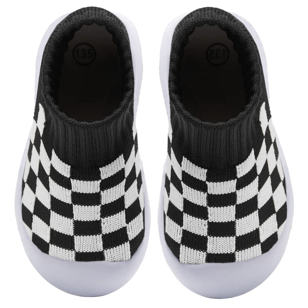MORENDL Toddler Sock Shoes Baby Walking Shoes Infant Slippers Boys & Girls Non-Slip Sneakers Black Plaid