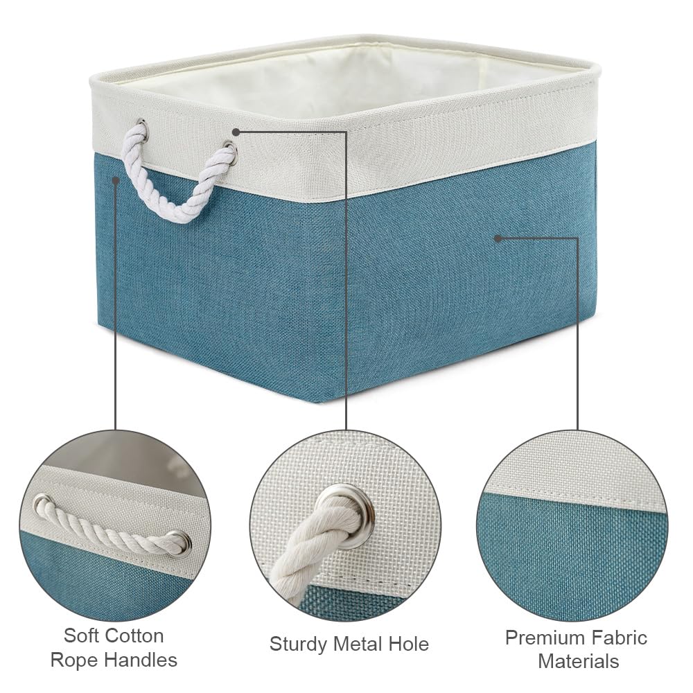 Sacyic Storage Basket for Organizing - 17X15X12 inch 2 Pack Canvas Storage Bin for Shelves, Fabric Storage Cubes for Cloth Decorative Books Nursery (White & Green)