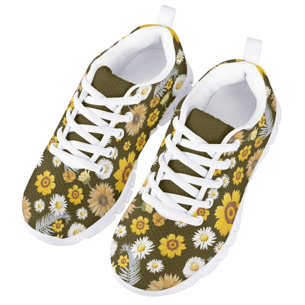 MARSVOVO Boy Girl Sneakers Lightweight Breathable Athletic Flexible Pre Walking Shoes for Boy Girl Classic Comfortable Resistant Sport Shoes Beautiful Turquoise Daisy Printing Size 12 US