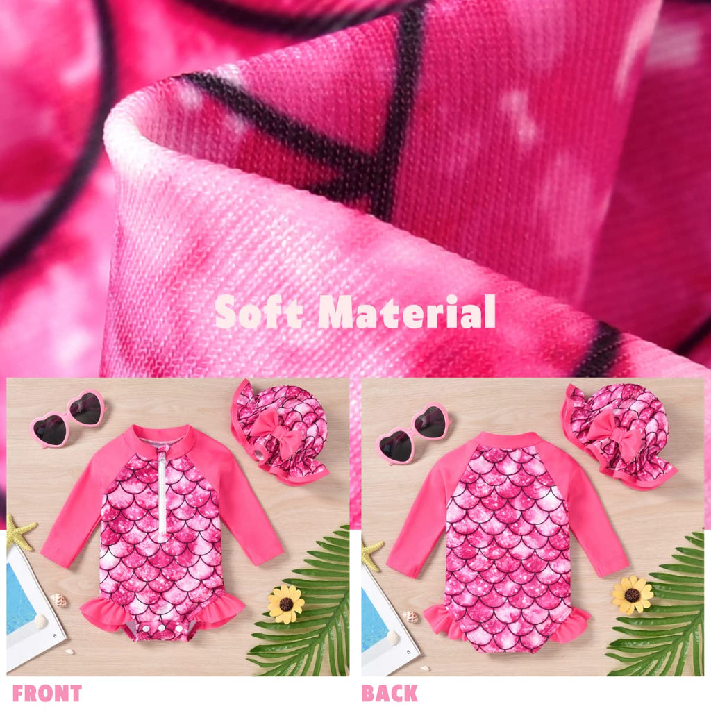 Newborn Infant Baby Girls One Piece Long Sleeve Swimsuit Mermaid Bathing Suit Zip Up Swimwear Beach Wear 0-3 Months Purple