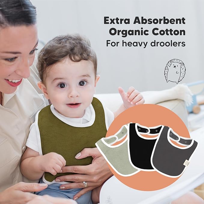 8-Pack Organic Baby Bibs for Boys, Girls - Soft Cotton Drooling and Teething Bibs for Baby Girl & Boy, Extra Absorbent, Easy to Clean & Put On for Toddler, Newborn, Infant 0-24 Months (Basics)