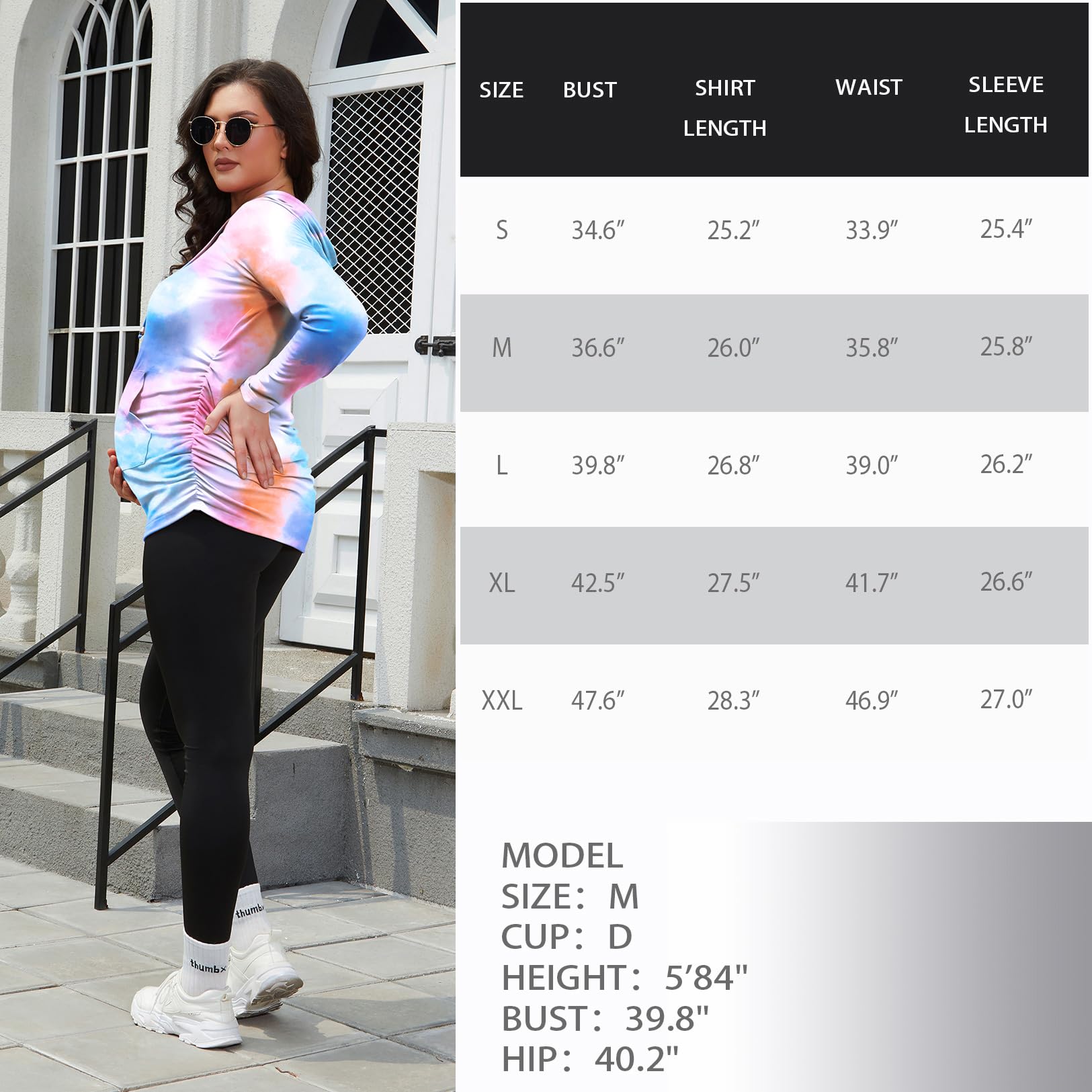 GINKANA Womens Maternity Hoodie Long Sleeve Casual Maternity Sweatshirt Pullover Top,Pink Blue,S