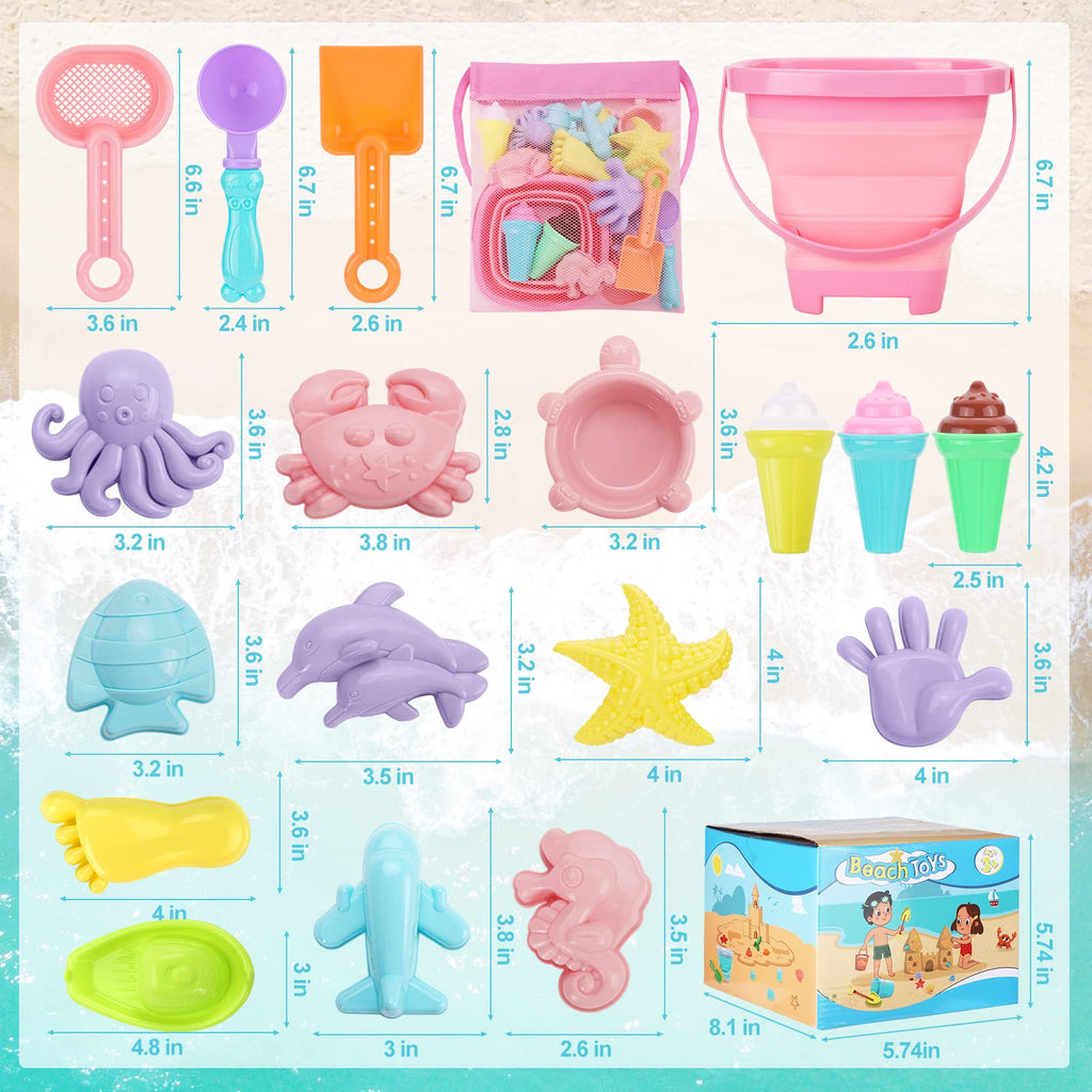 REZUCREY Beach Toys with Ice Cream, Collapsible Buckets for Kids Ages 3-12
