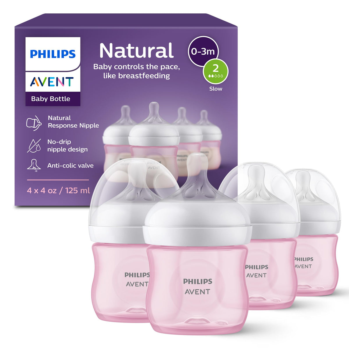 Philips Avent Natural Baby Bottles, Fast Flow, 11 oz, BPA-Free, 4-Pack