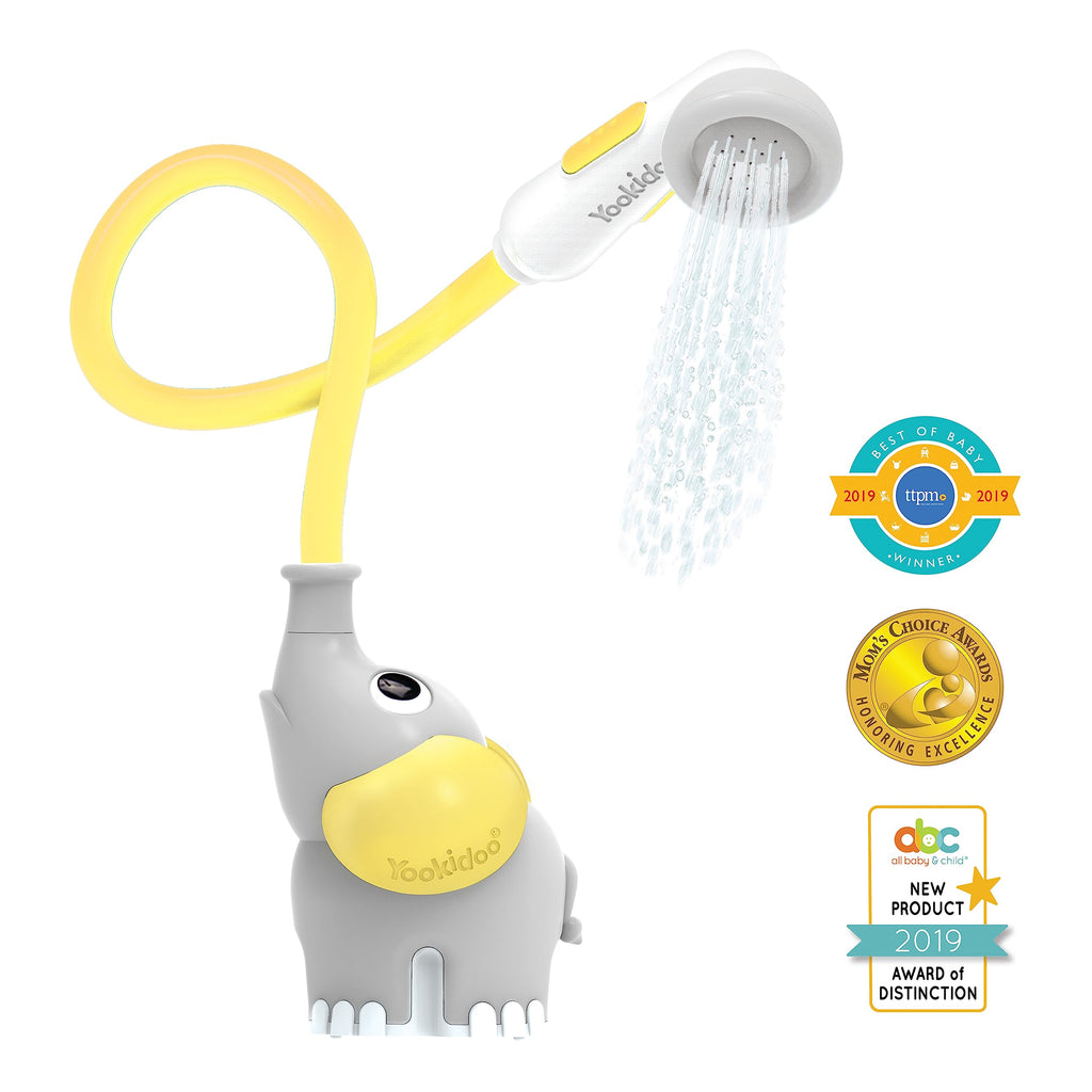 Yookidoo Baby Bath Shower Head - Elephant Water Pump and Trunk Spout Sprayer - One Handed Flow Control for Newborn Babies in Tub Or Sink (Yellow)