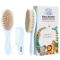 FUNFUSHKA Baby Hair Brush Set for Newborns - Baby Brush and Comb Set - Ultra Soft Goat Hair Bristles, Perfect for Cradle Cap, Newborn Showers & Registries Gift, Comb Brush for Girls & Boys (Sky)