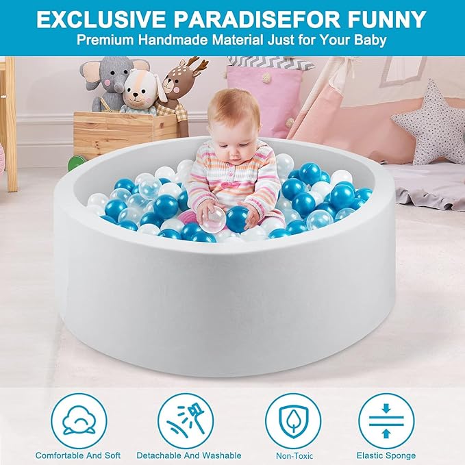 Foam Ball Pit for Toddlers, 35.4"x 11.8" Soft Round Ball Pit for Baby Children, Child Playpen Ball Pool, Easy to Clean or Install, Ideal Gift for Kids (Balls NOT Included) - Light Grey