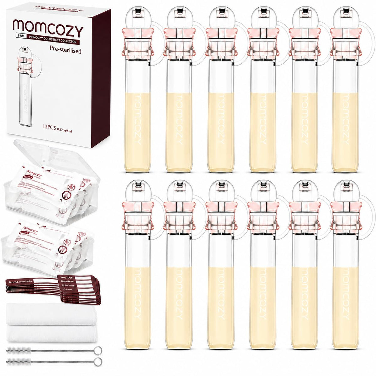 Momcozy Colostrum Collector with Cotton Cloth Wipe Storage Case 5ml-2pcs