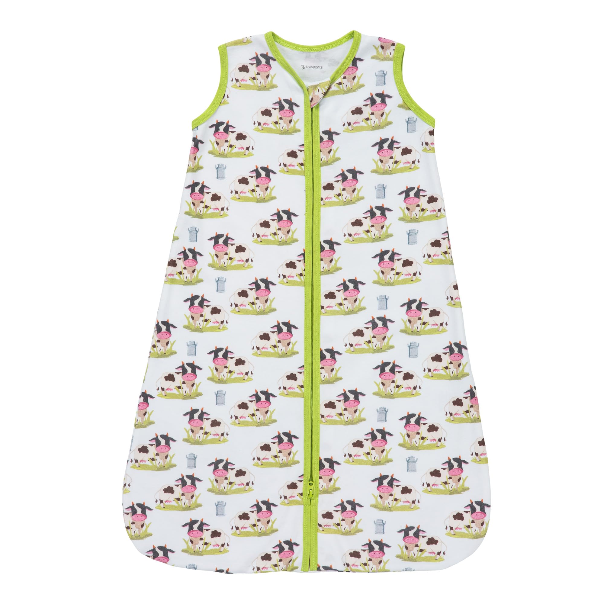 LollyBanks 100% Cotton Baby Sleep Sack 0-6 Months for Boys and Girls, Lightweight 0.5 TOG Sleep Sack with 2-Way Zipper, Breathable Baby Sleep Bag, Newborn Essentials (Cow Print)