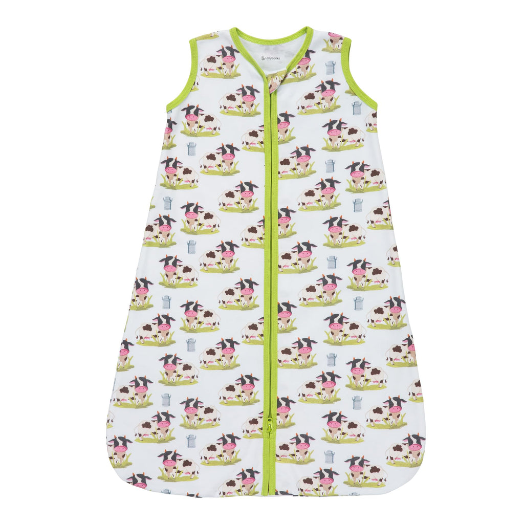 LollyBanks 100% Cotton Baby Sleep Sack 0-6 Months for Boys and Girls, Lightweight 0.5 TOG Sleep Sack with 2-Way Zipper, Breathable Baby Sleep Bag, Newborn Essentials (Cow Print)