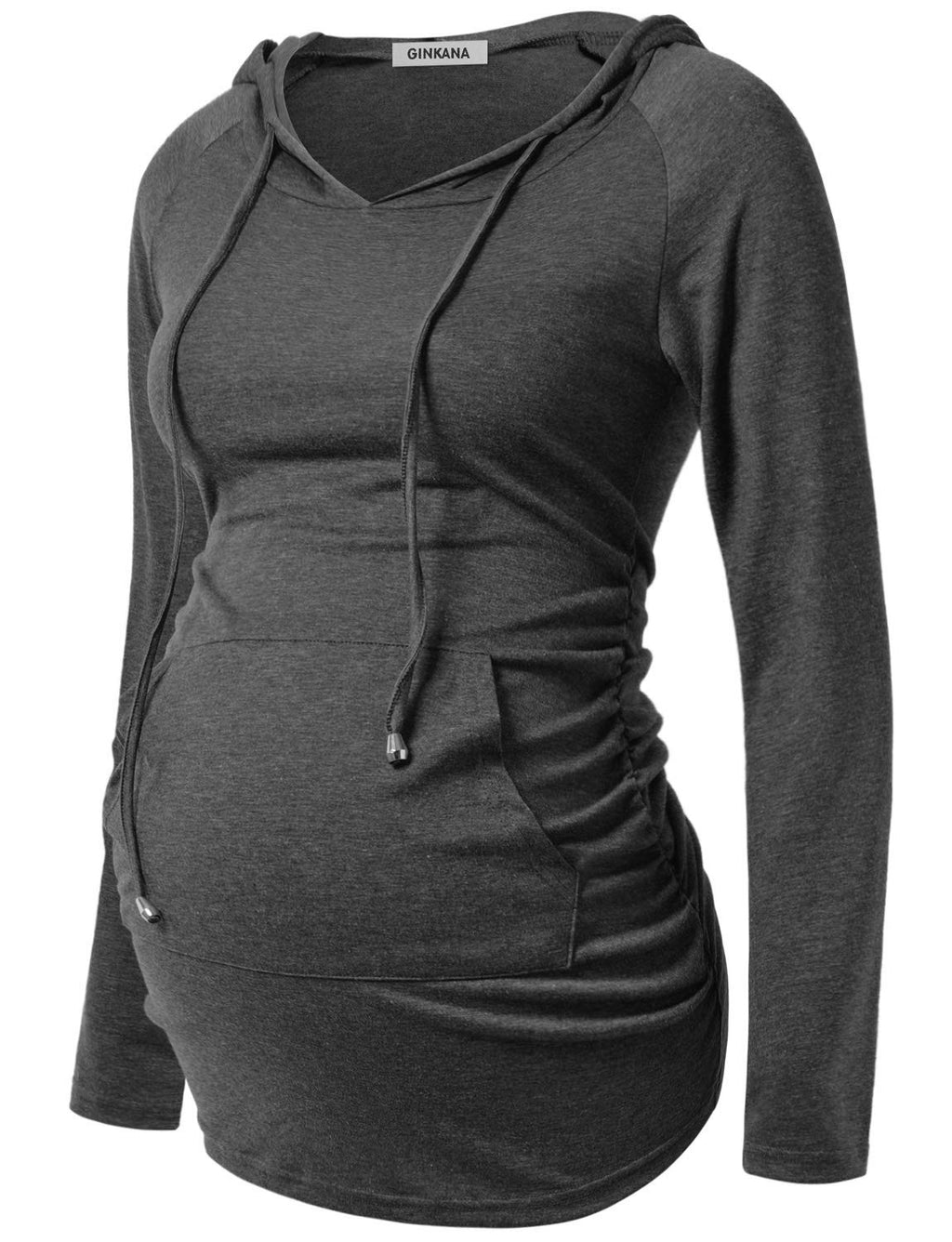 GINKANA Womens Maternity Hoodie Top Sweatshirt Long Sleeve Pregnancy Tunic Top,Dark Grey,Medium