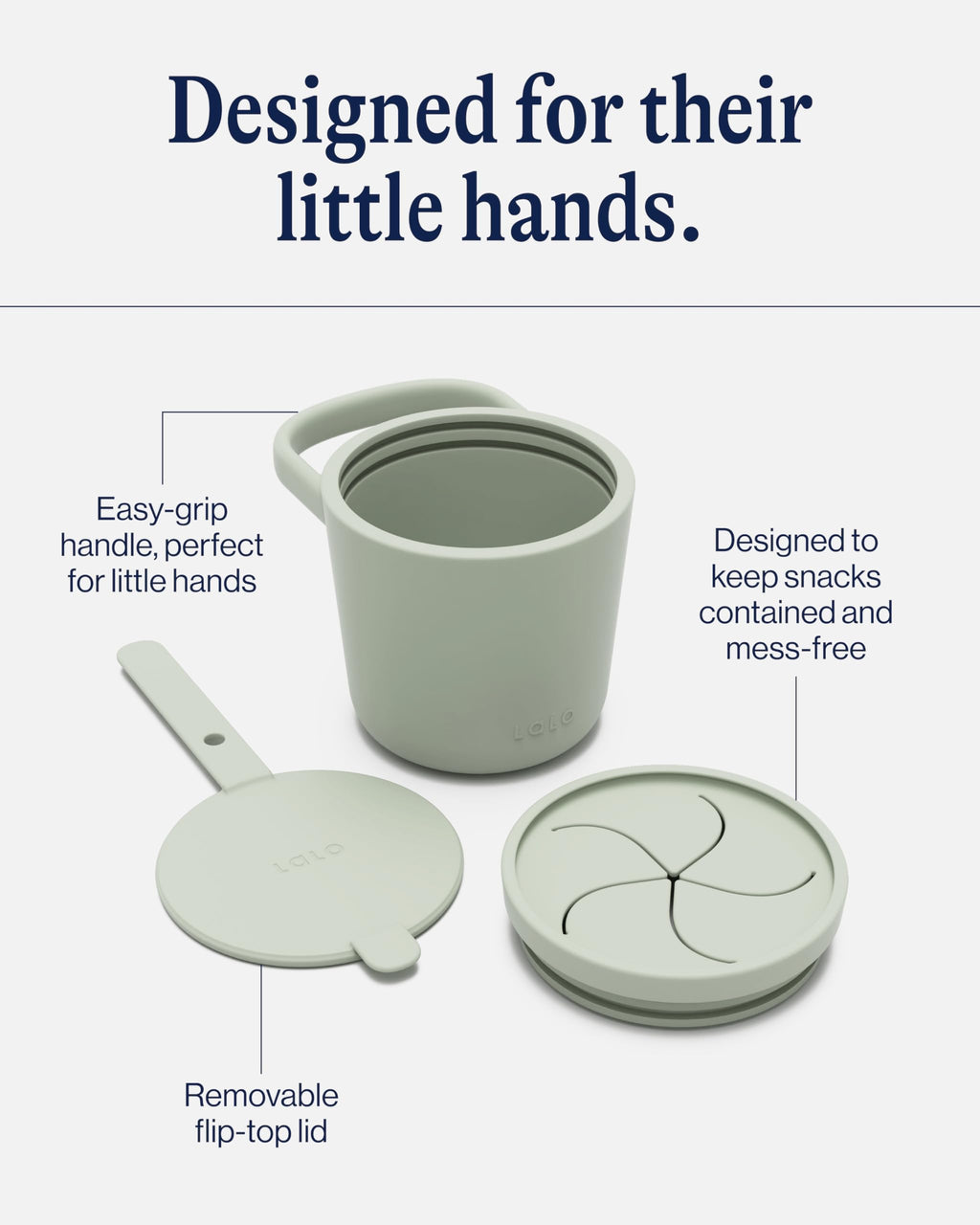 Lalo Snack Cup - Mess-Free Silicone Snack Cups for Toddlers & Babies with Detachable Lid, BPA-Free Baby Snack Containers, Fits Most Stroller & Car Seat Cup Holders, Dishwasher Safe, Sage