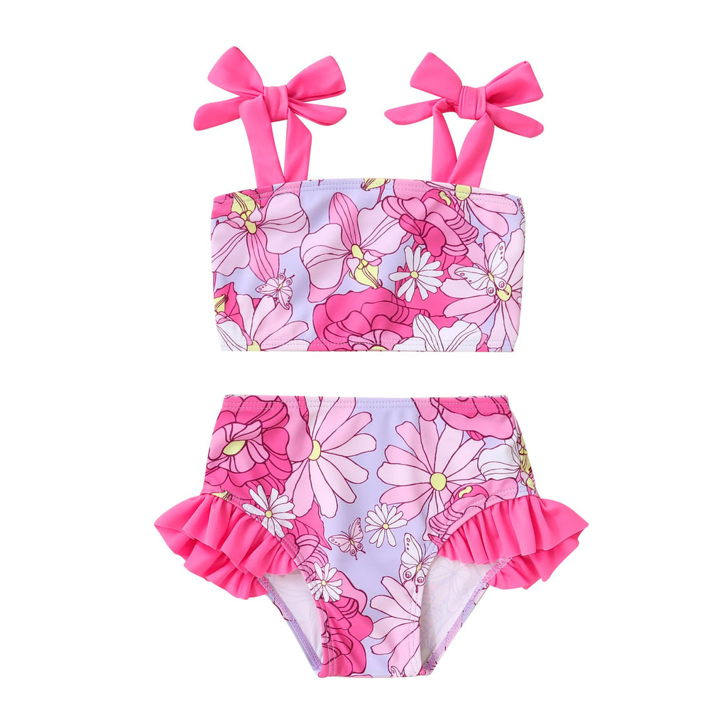 YOUNGER TREE Toddler Girls Two Pieces Swimsuit Color Block Stripe Swimwear Summer Beach Bathing Suit 18M-5T