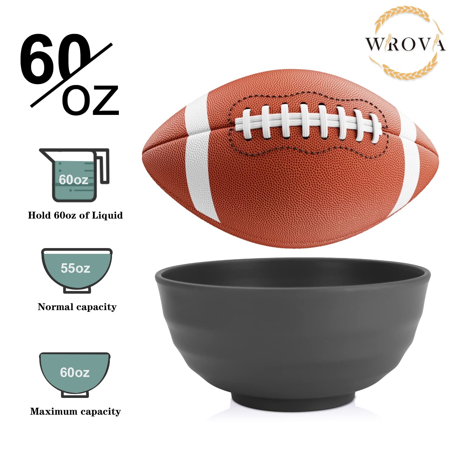 Wheat Straw Bowls Set 60 OZ Unbreakable Large Cereal Bowls Set of 6 Microwave and Dishwasher Safe Bowls Big Bowls for Apartment and Dorm BPA Free Soup Bowl for Serving Oatmeal and Salad (Deep Gray)