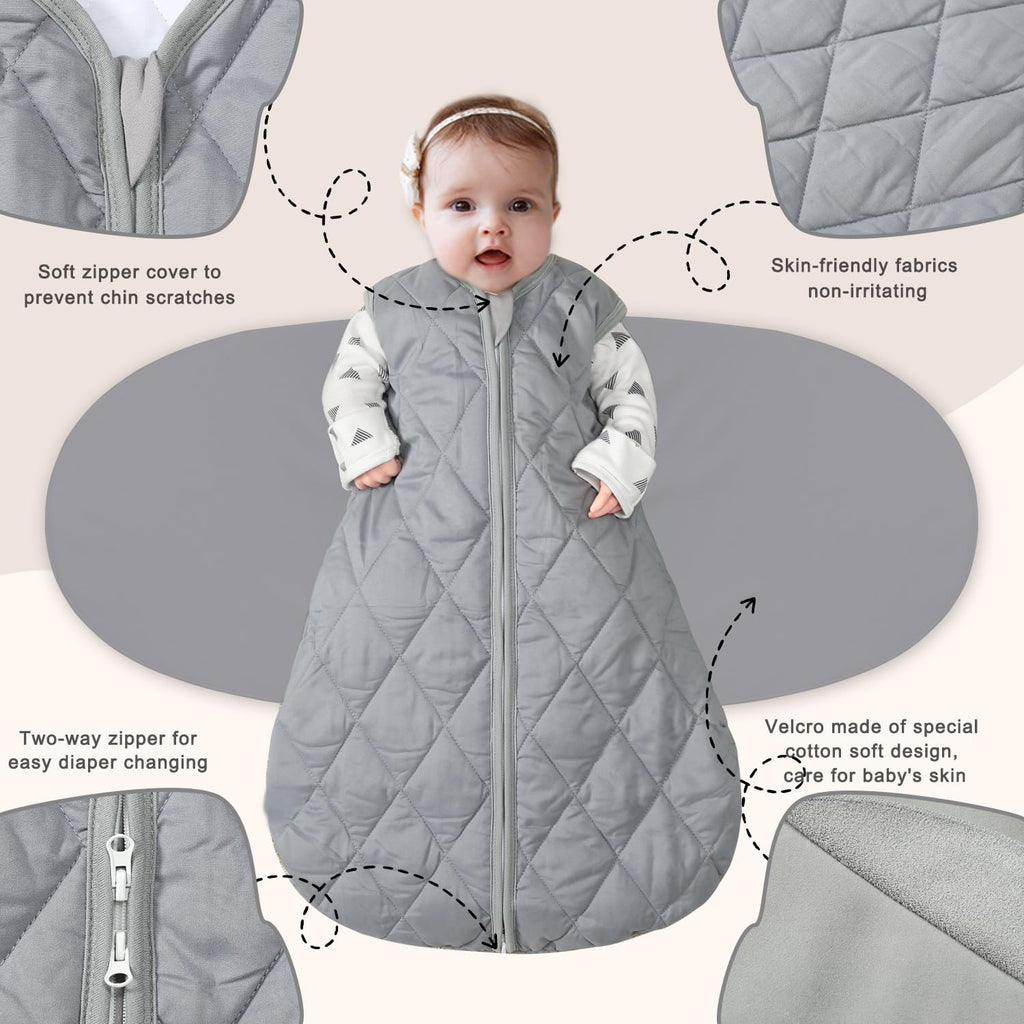 BSTOPPT Newborn Sleep Sack Baby Swaddle,3-Way Adjustable Wearable Blanket,Swaddling Sleeping Bag,TOG 2.5 (Gray, 3-6 Months)