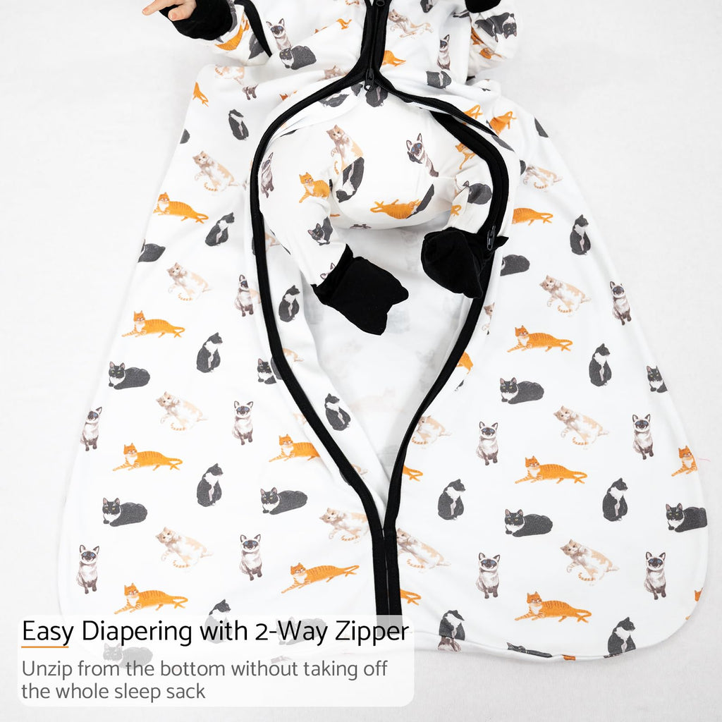 LollyBanks 100% Cotton Baby Sleep Sack 6-12 Months for Baby Boys, Soft Infant Sleep Sack with 2-Way Zipper, Cozy and Lightweight 0.5 TOG Baby Sleeping Bag, Baby Essentials (Cat Print)