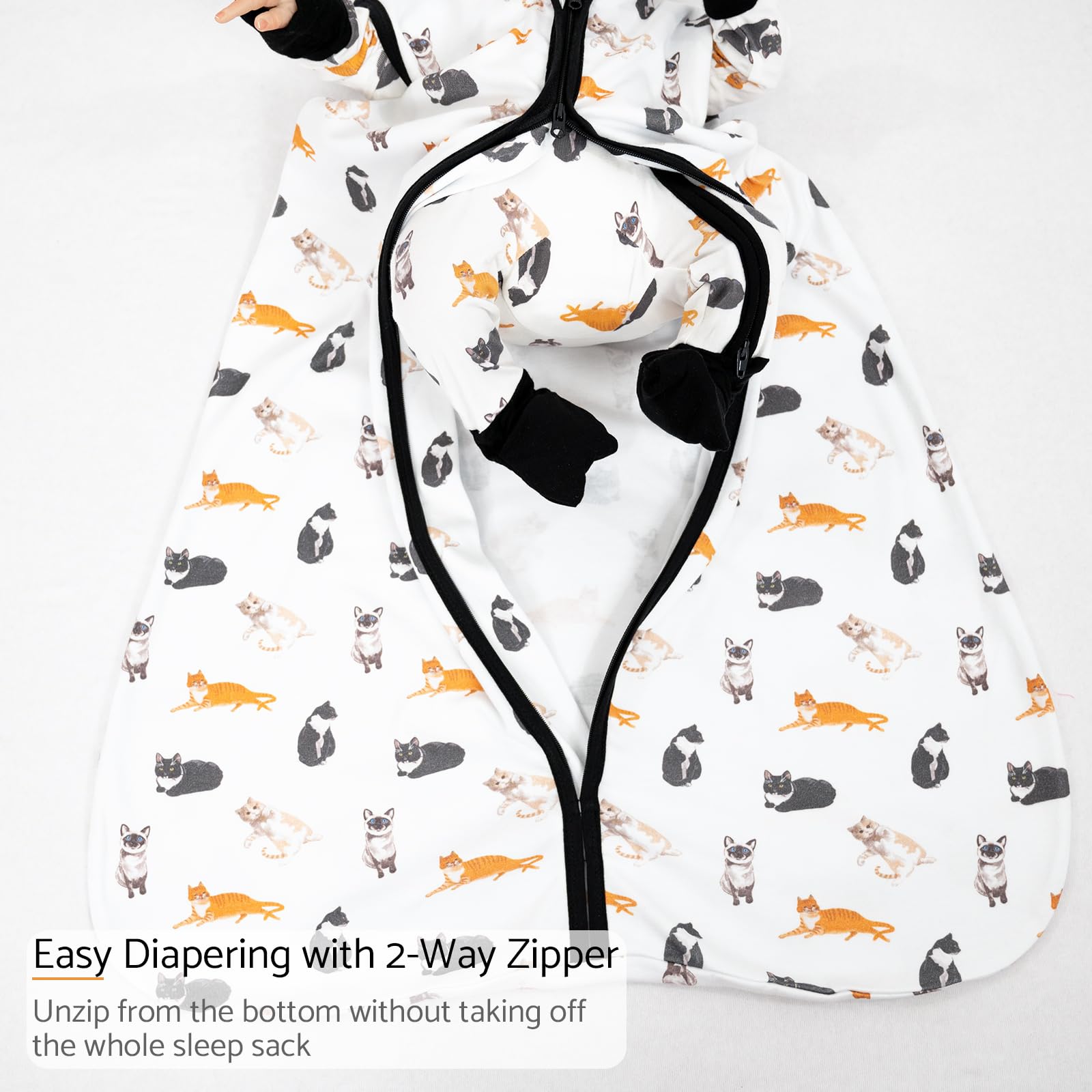 LollyBanks 100% Cotton Baby Sleep Sack 6-12 Months for Baby Boys, Soft Infant Sleep Sack with 2-Way Zipper, Cozy and Lightweight 0.5 TOG Baby Sleeping Bag, Baby Essentials (Cat Print)