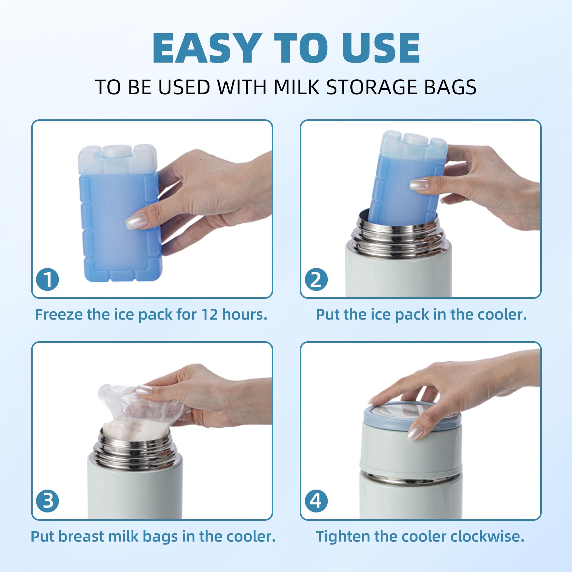 Portable Breast Milk Cooler, Stainless Steel Breastmilk Storage Keeps Breastmilk Cold for up to 24 Hours, Breast Milk Chiller Included Ice Pack for Women Outdoor Travel - White