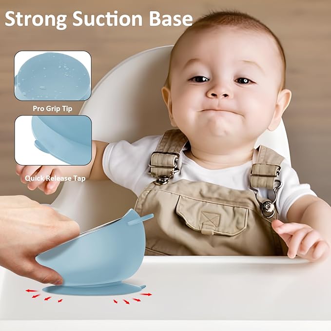 Stainless Steel Baby Bowls with Suction, 2-in-1 Toddlers Bowl & Removable Silicone Suction Kids Bowl, Non Toxic Snack Container for Baby Food Feeding, Soft Blue/Sage/Lavender/Cream Set of 4