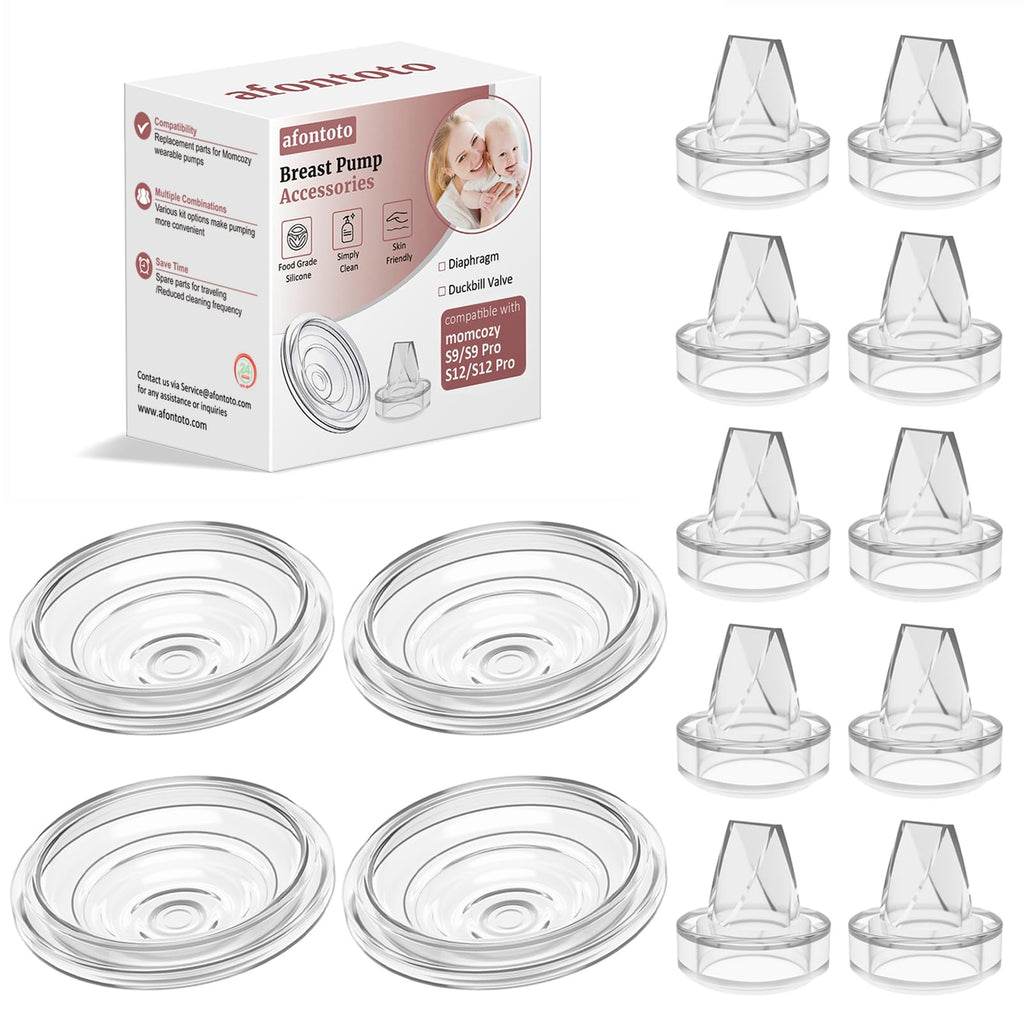 14Pack Breast Pump Parts Compatible with momcozy S9 Pro/S12 Pro/S9/S12 Wearable Breastpump, 10Pack Duckbill Valve & 4Pack Silicone Diaphragm Breast Pump Replacement Parts Breastfeeding Essentials Kit