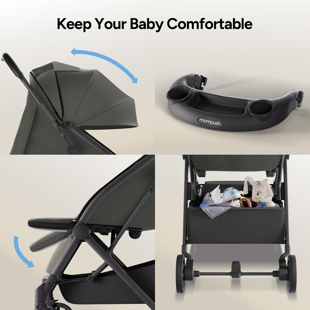 Mompush Lithe V2 Lightweight Travel Stroller with Organizer Included