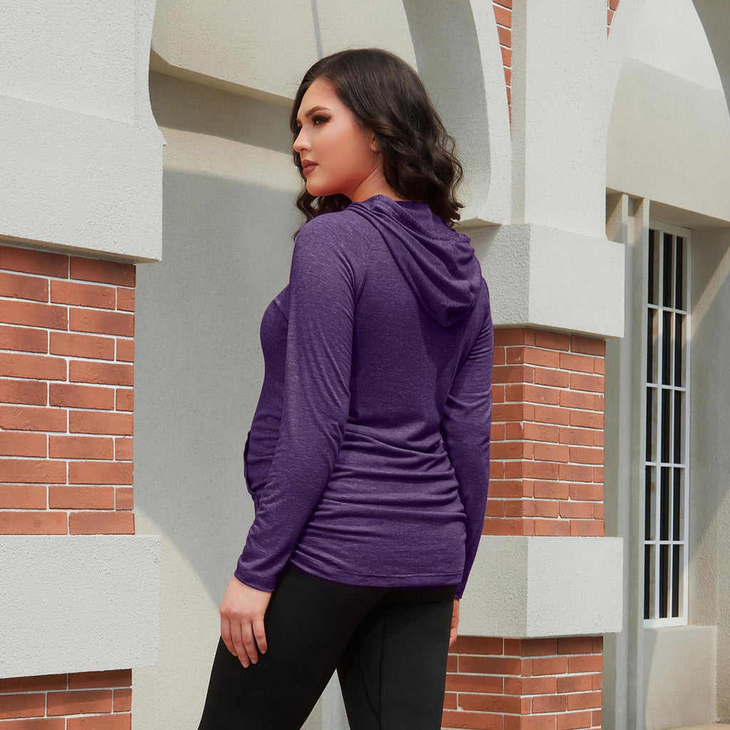 Womens Maternity Hoodie Top Sweatshirt Long Sleeve Shirts Pregnancy Tunic Top,Purple,Medium