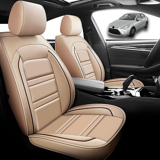 Seat Cover for Toyota Yaris 2007-2020 | Car Seat Covers Front Seats, Waterproof Seat Protectors, Automotive Front Seat Covers (Front Seat, Beige)