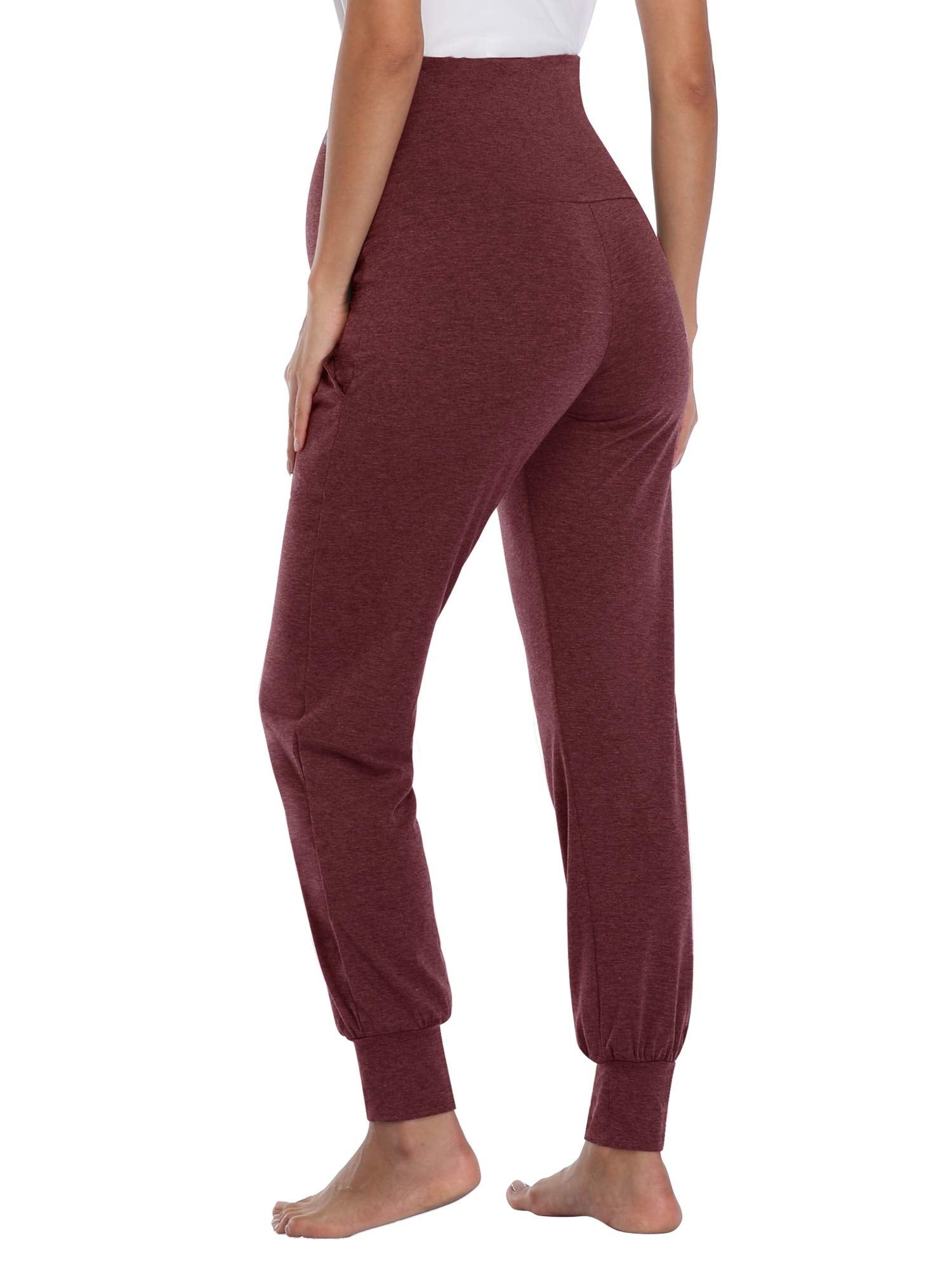AMPOSH Women's Maternity Pants Stretchy Lounge Workout Sweatpants Casual Loose Comfy Pregnancy Joggers with Pockets(Heather Burgundy, XL)