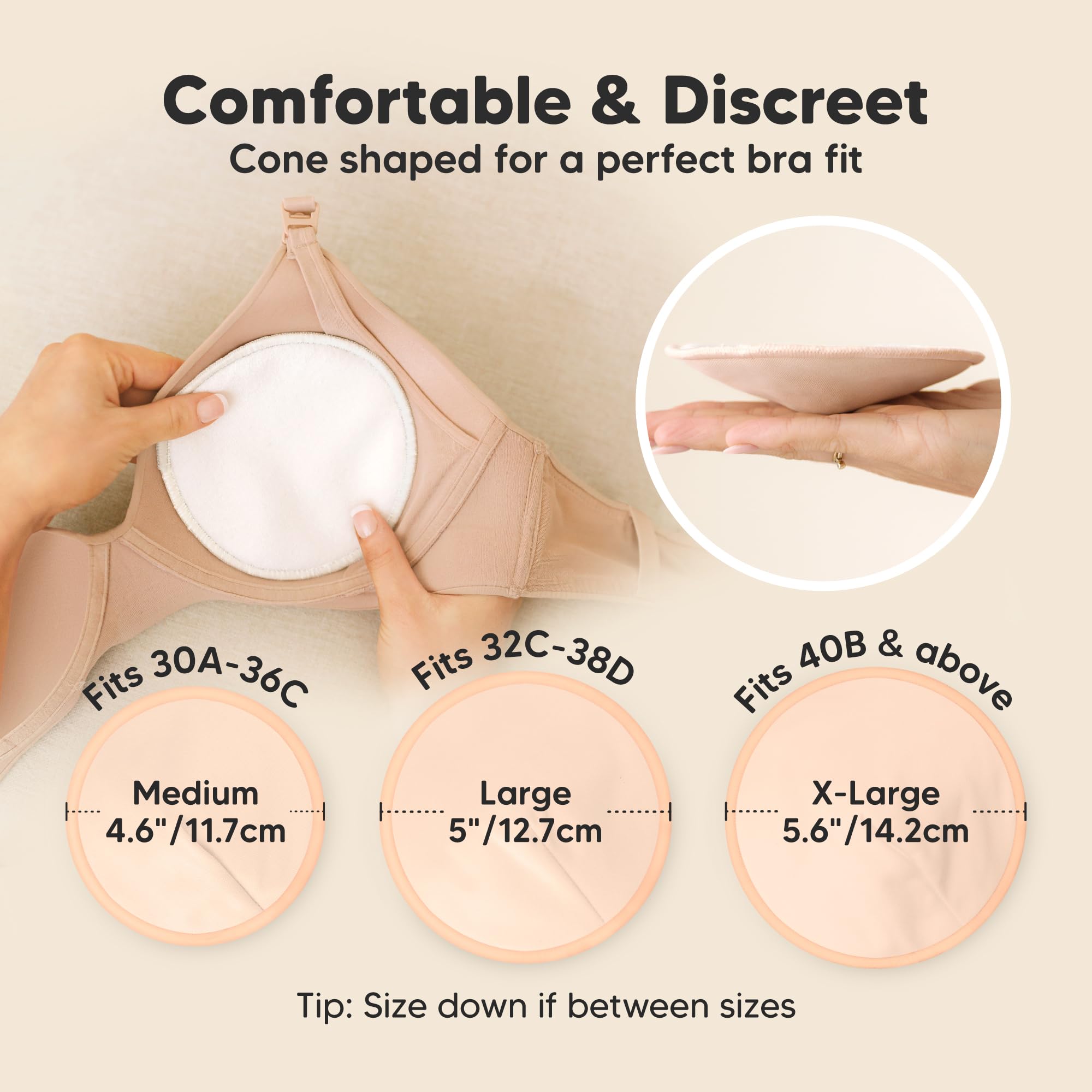 Organic Nursing Pads, 14 Washable Breast Pads,Wash Bag (Sweetheart, L 5")