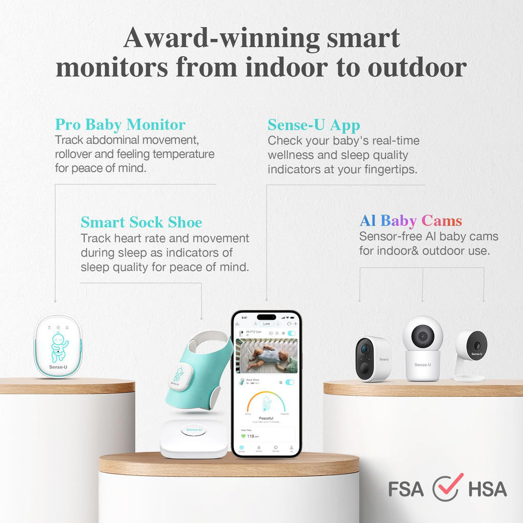 Sense-U Smart Sock Shoe Baby Monitor (Long Range) - Track Baby’s Heart Rate, Movement and Sleep from Anywhere