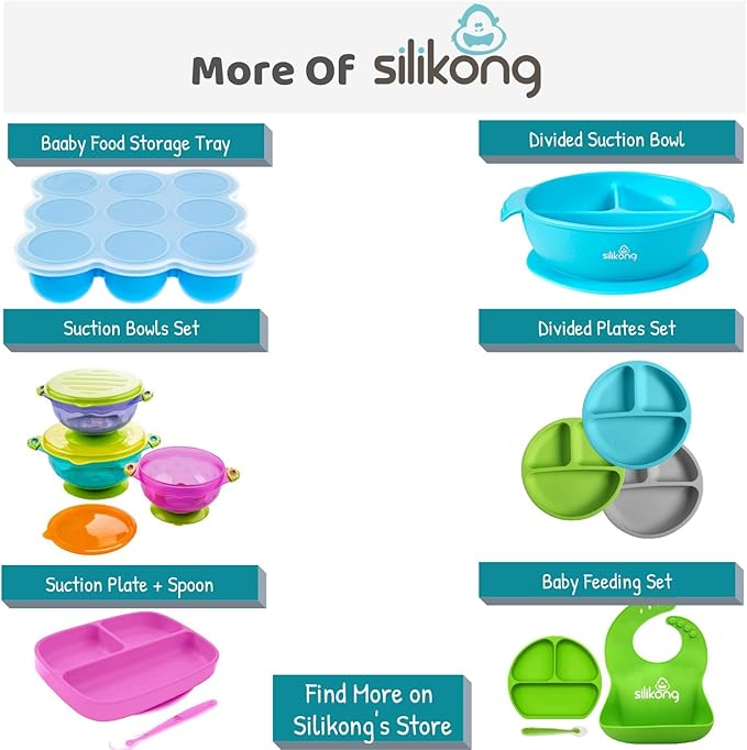 Silikong Suction Plate for Toddlers | BPA Free, 100% Food-Grade Silicone | Microwave, Dishwasher and Oven Safe | Stay Put Divided Baby Feeding Plates (1, Turquoise)