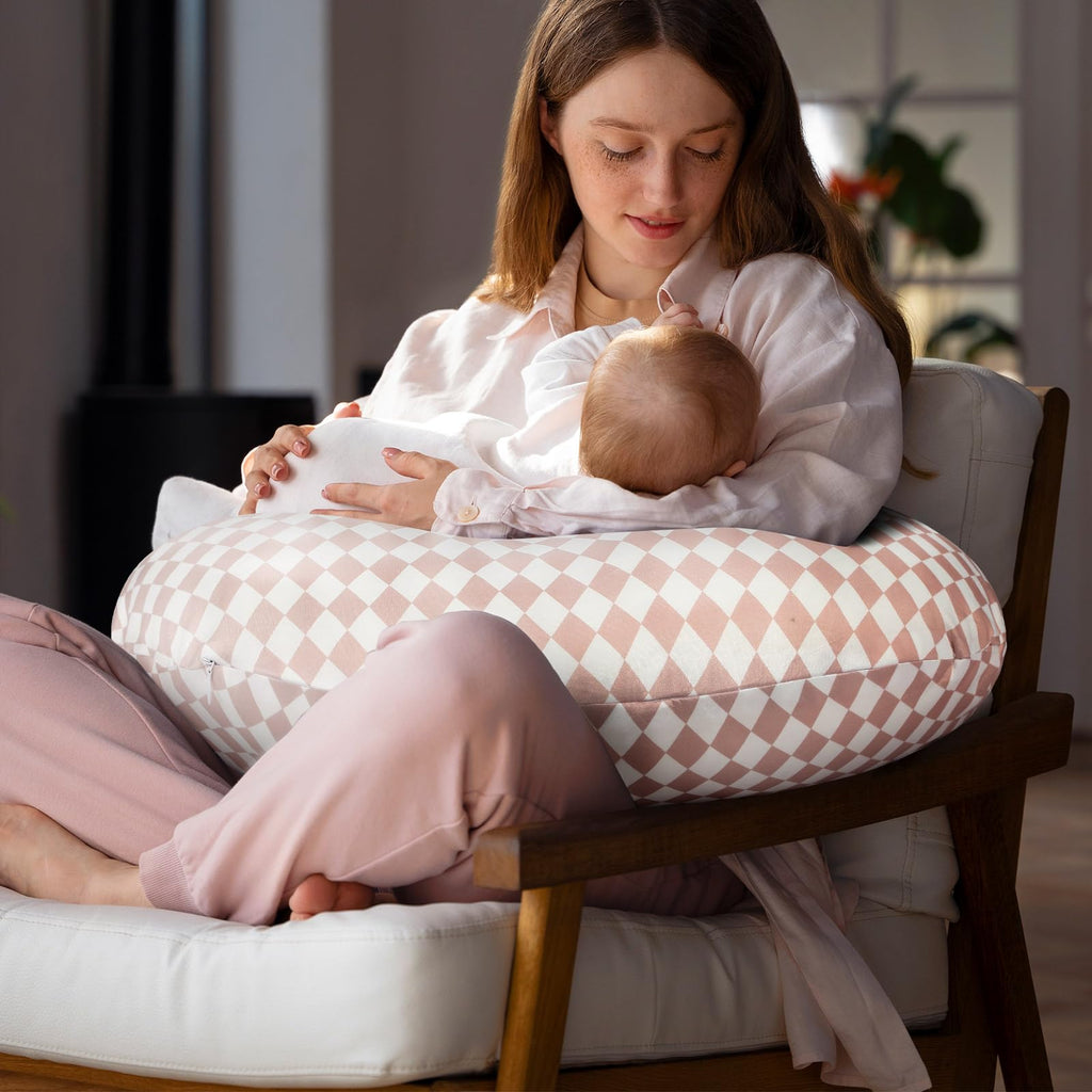 FEBSNOW 2 Pack Baby Nursing Pillow Cover, Stretchy Soft Cotton Nursing Cover for Breastfeeding Pillow Removable Comfortable Baby Feeding Slipcovers for Boy Girl, Checkerboard