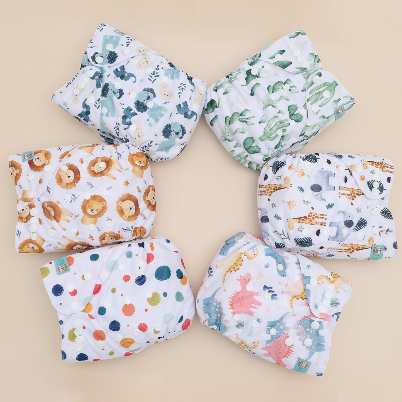 ALVA Baby Cloth Diapers 6 Pack with 12 Inserts Diaper Covers for Girl&Boy