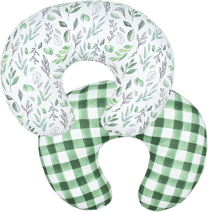 Baby Nursing Pillow Cover Infant Removable Breastfeeding Pillow Cover Cute Pattern Newborn Nursing Pillowcase Slipcovers Cushion Cover for Girls Boys 22.5 x 18 (Green Leaves)