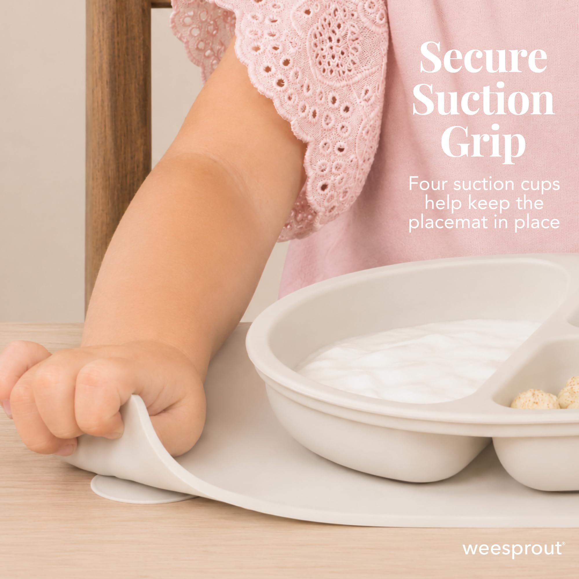 WeeSprout Silicone Suction Placemats for Babies, Toddlers & Kids, Durable Food Grade Silicone with Non-Slip Suction, Raised Edges Contain Mess, Dishwasher Safe, for Dining Table & Restaurants, 2 Pack