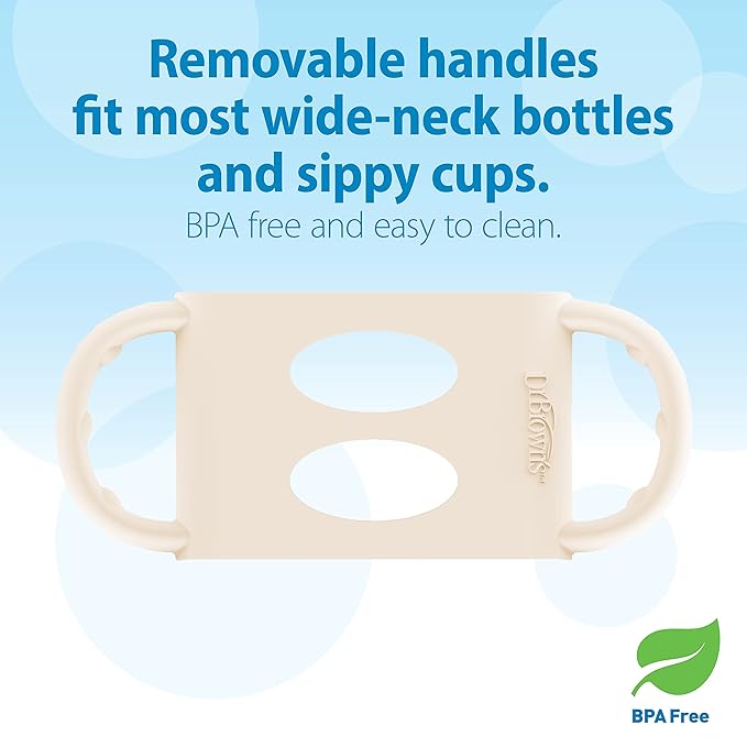 Dr. Brown's Milestones Wide-Neck Sippy Spout Bottle with 100% Silicone Handles, Easy-Grip Handles with Soft Sippy Spout, 9oz/270mL, Ecru, 1-Pack, 6m+